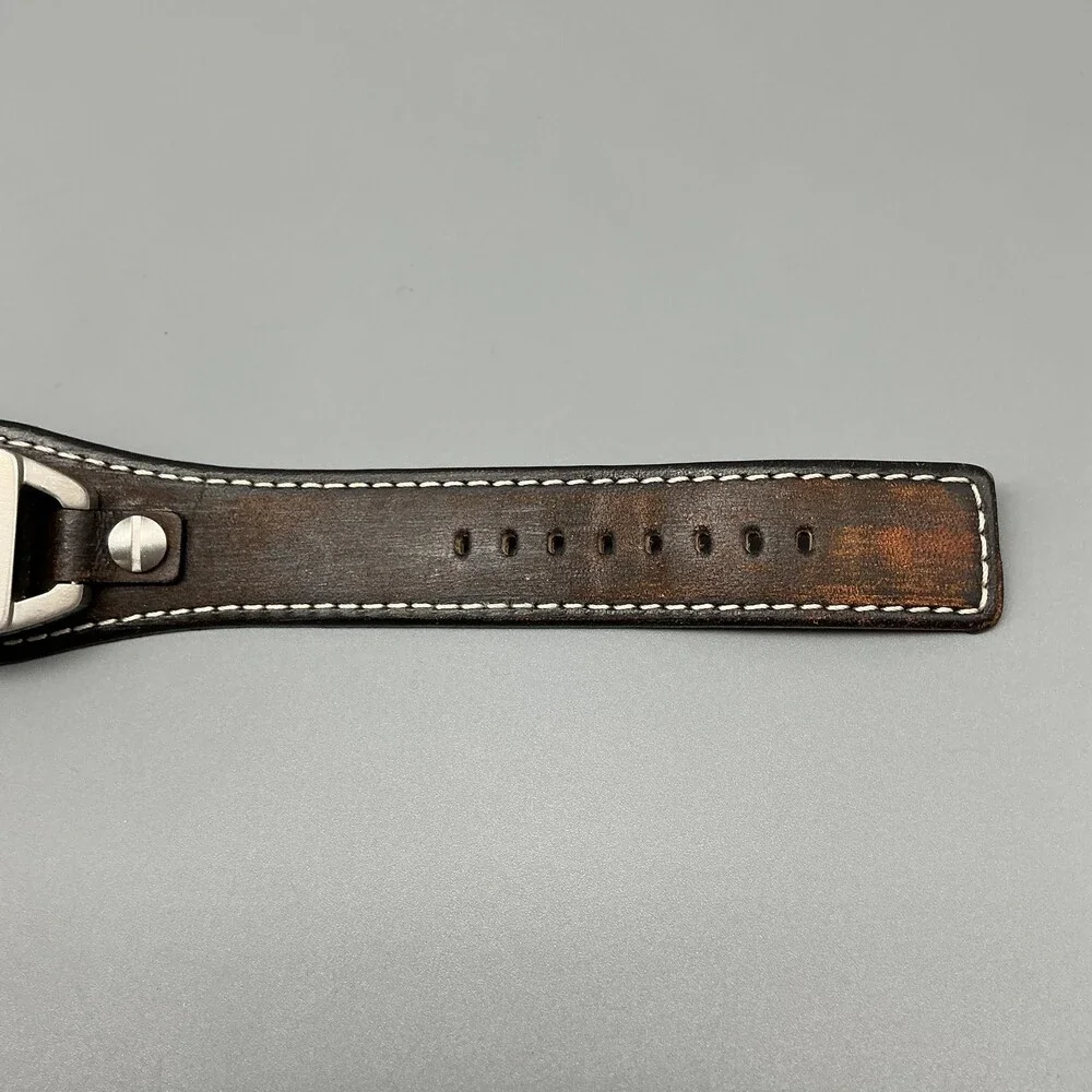 Fossil JR-8130 Mens Watch 25mm Silver Dial Brown Leather Bund Date New Battery